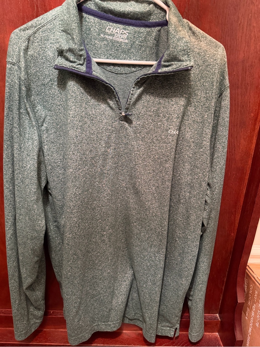 Chaps Heathered Teal Quarter-Zip Pullover